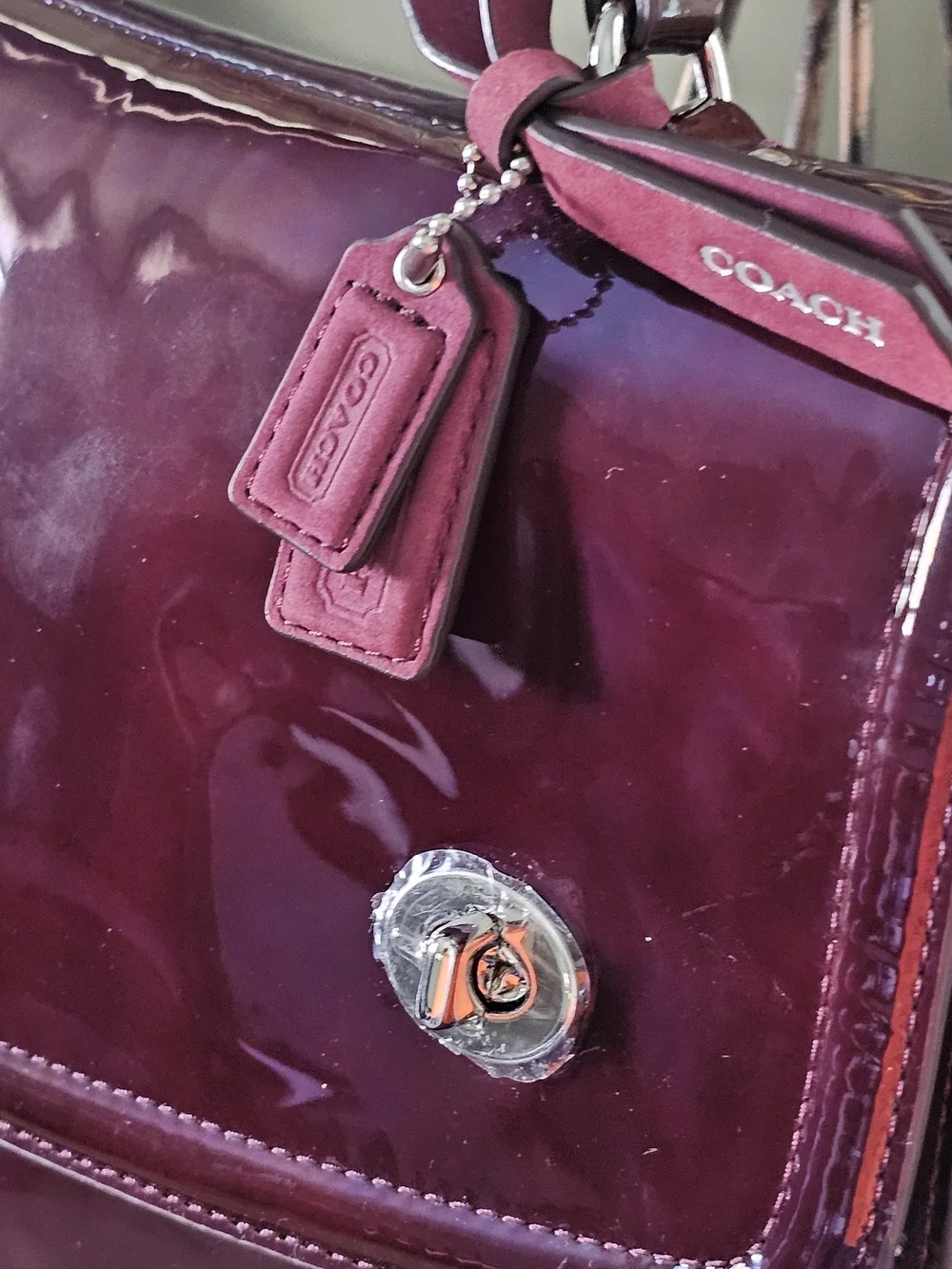 Coach Patent Leather Satchel in Burgundy